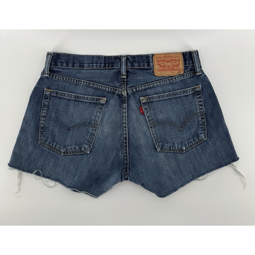 Levi's 514 Women's High Rise Cut Off Blue Denim Shorts Distressed Size 32W